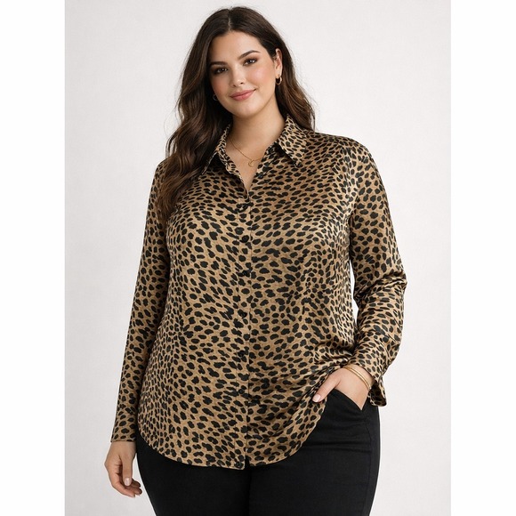 Silk Lore Tops - Vtg Silk Lore Beth Terrell Silk Cheetah Animal Print Button Blouse Plus Size 1X